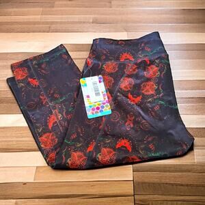 LuLaRoe Womens Leggings Sz L Jade Athletic Capris Activewear Black Orange NEW